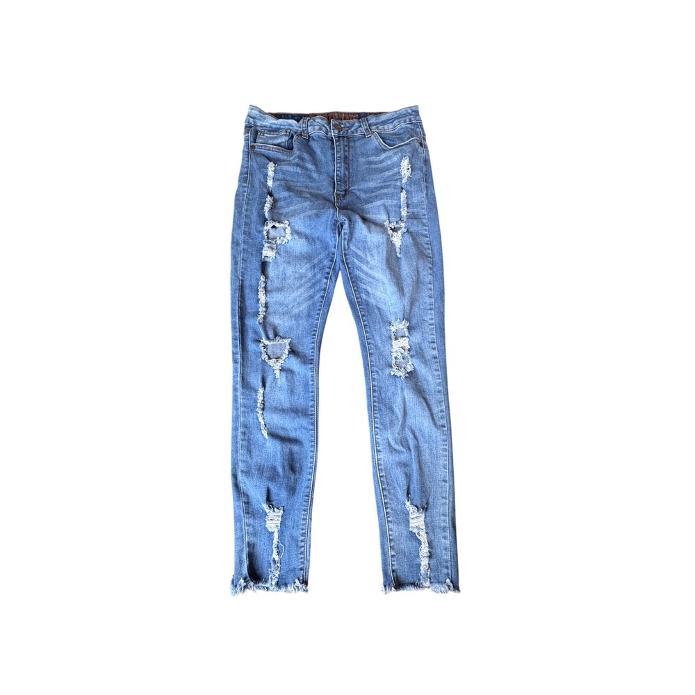 VIP Jeans Womens Distressed Skinny Jeans Blue Medium Wash Raw Hem‎ 13/14